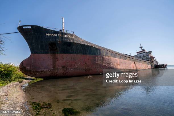 An abandoned cargo vessel lies beached along the Black Sea near the war torn city of Ochamchire in Abkhazia.