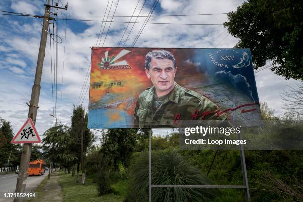 An billboard celebrating an Abkhazian political leader who fought in the 1992-1993 war.