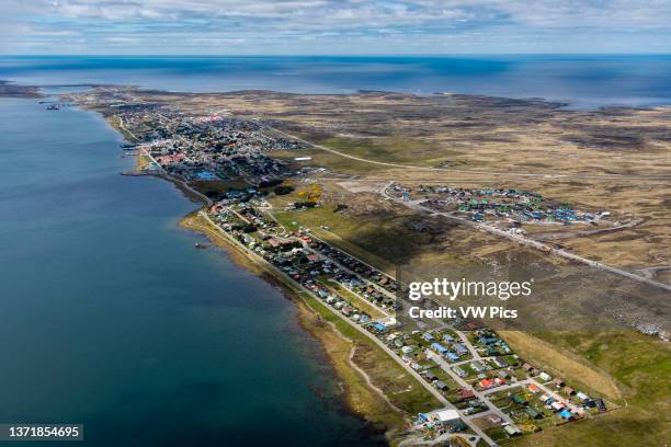 Aerial view of Stanley in the Falkland Islands. Stanley, Falkland Islands.