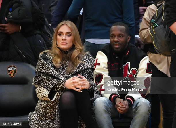 Adele and Rich Paul attend the 2022 NBA All-Star Game at Rocket Mortgage Fieldhouse on February 20, 2022 in Cleveland, Ohio. NOTE TO USER: User...