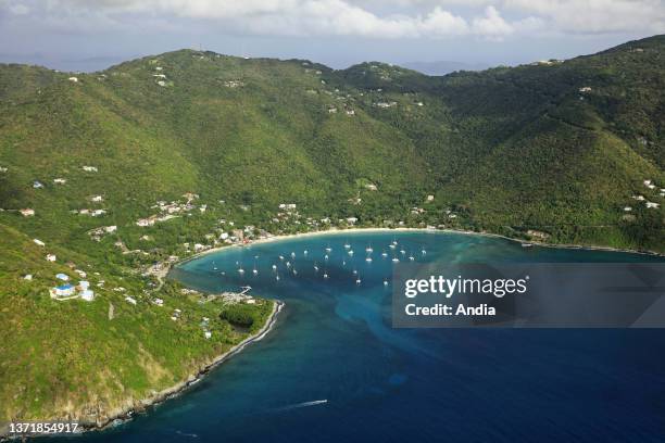 British Virgin Islands: anchoring and harbour of Cane Garden Bay off Tortola. Reproduction in nautical magazines, nautical guides or nautical...