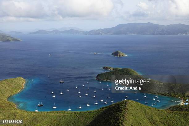 British Virgin Islands: The Bight, Norman Island Bay. In the background, Tortola Island.
