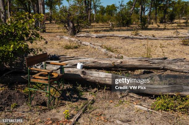 An original, modest, camping bush toilet. Savute Channel, Linyanti, Botswana..