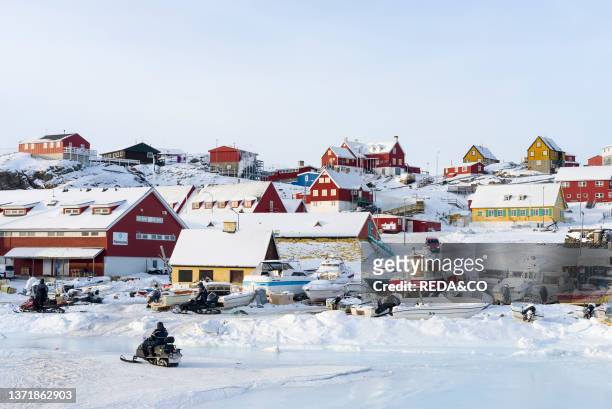 Town Uummannaq during winter in northern Westgreenland beyond the arctic circle, North America, Greenland, Danish territory.