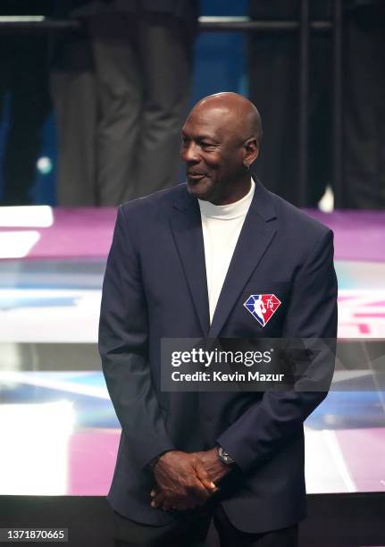 Michael Jordan attends the 2022 NBA All-Star Game at Rocket Mortgage Fieldhouse on February 20, 2022 in Cleveland, Ohio. NOTE TO USER: User expressly...