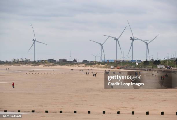 Wind turbines near the South Bay in Bridlington.