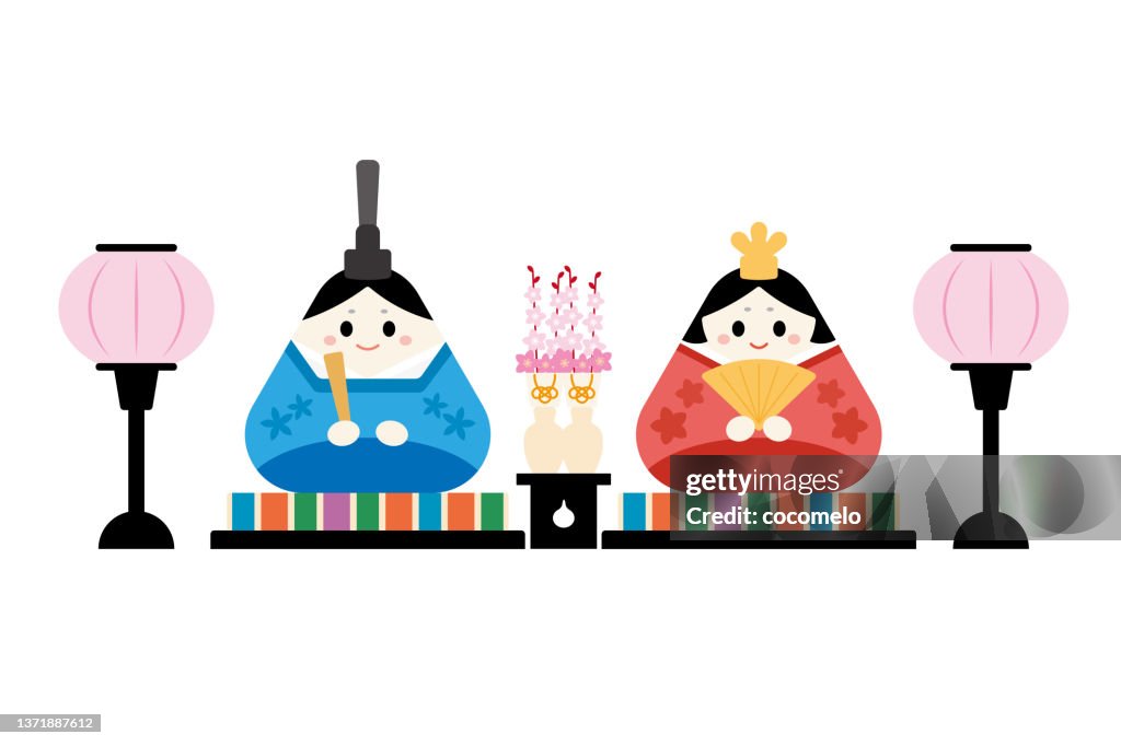 Traditional Japanese Culture, Hinamatsuri. Dolls, Lantern, Peach Blossom.