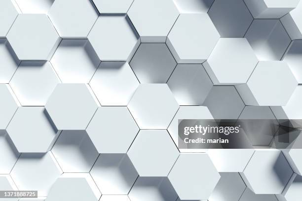 3d rendering, white wave hexagon - colmena fotografías e imágenes de stock