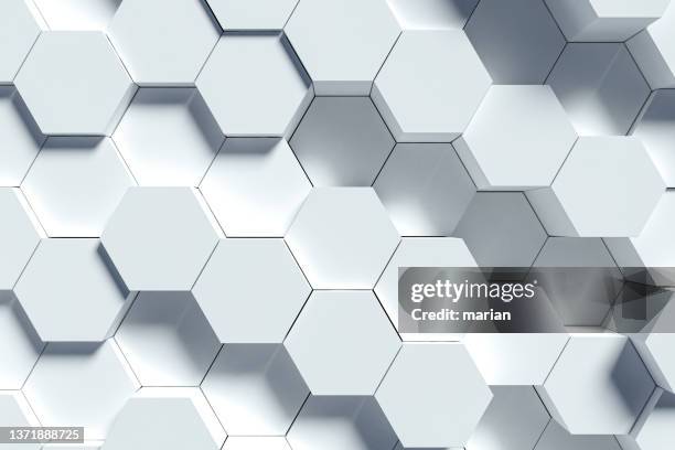 3d rendering, white wave hexagon - honeycomb pattern stock pictures, royalty-free photos & images