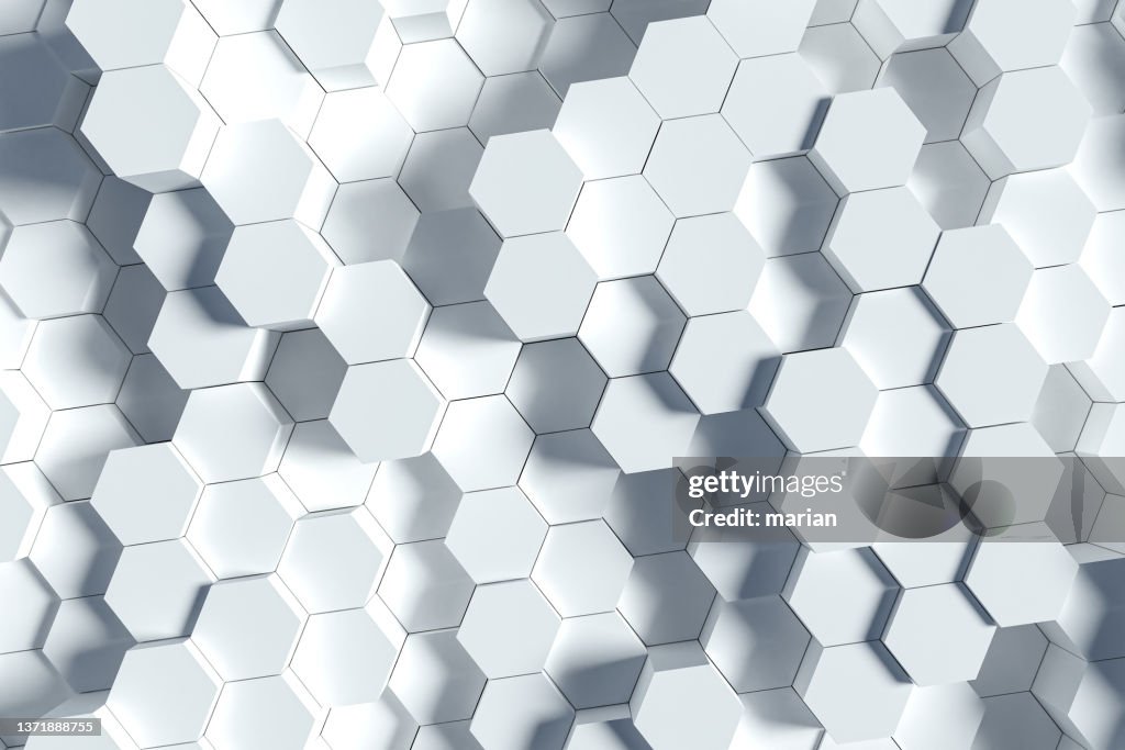 3D rendering, white wave hexagon