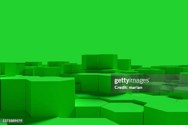 3d rendering, green, modern creativity, abstract background - building block copy space stock-fotos und bilder