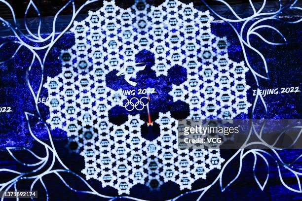 The snowflake-shaped Olympic cauldron is seen during the Beijing 2022 Winter Olympics Closing Ceremony on Day 16 of the Beijing 2022 Winter Olympics...