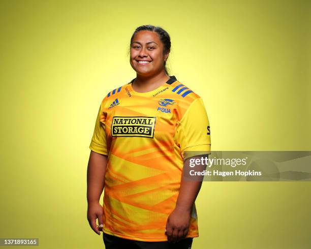 Marilyn Live poses during the Hurricanes Super Rugby Aupiki 2022 headshots session at Rugby League Park on February 19, 2022 in Wellington, New...