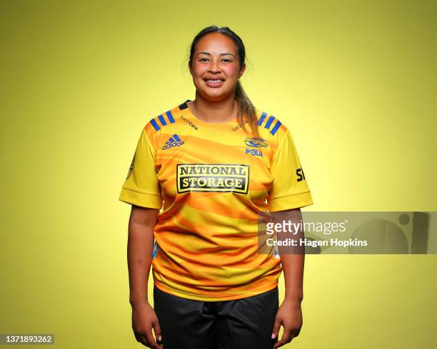 Joanah Ngan-Woo poses during the Hurricanes Super Rugby Aupiki 2022 headshots session at Rugby League Park on February 19, 2022 in Wellington, New...