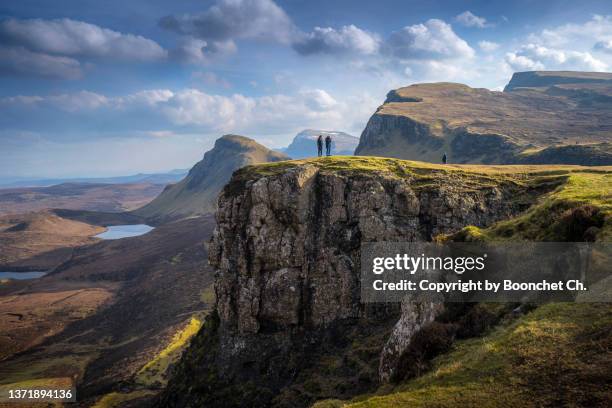 a perfect view of quiraing landscape - stock photo - isle of man stock pictures, royalty-free photos & images