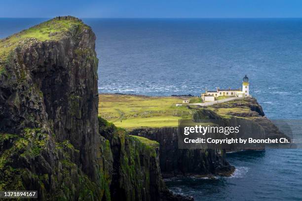 a perfect scenic of neist point lighthouse, isle of skye - stock photo - isle of man stock pictures, royalty-free photos & images