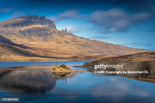 loch leathan and old man of storr , isle of skye, scotland - stock photo - isle of man stock pictures, royalty-free photos & images
