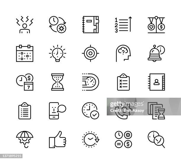 ilustraciones, imágenes clip art, dibujos animados e iconos de stock de iconos de gestión del tiempo - concentración