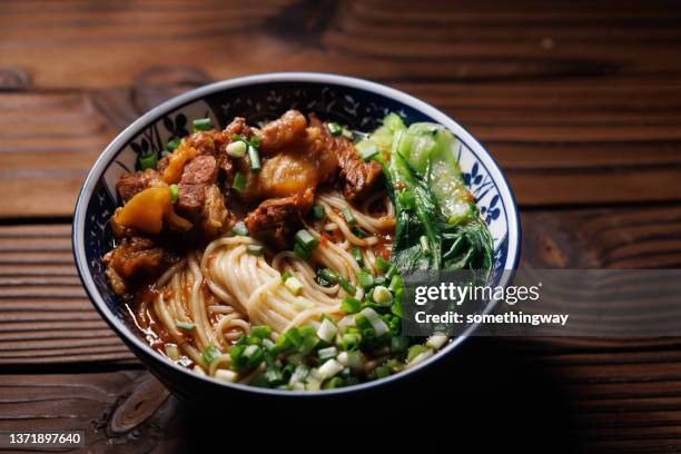 asian noodles in broth with slow cooked beef  on the wooden table - beef bildbanksfoton och bilder