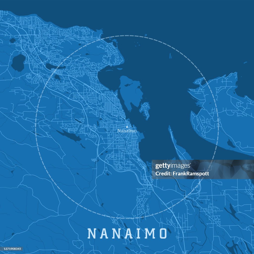 Nanaimo BC City Vector Road Map Blue Text