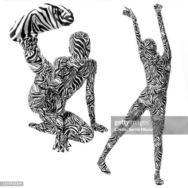 woman in a one-piece bodysuit with a zebra print -  stock photo - zebratryck bildbanksfoton och bilder