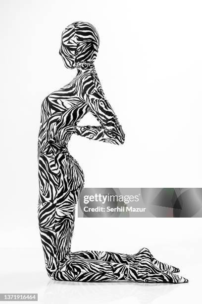 woman in a one-piece bodysuit with a zebra print -  stock photo - woman perfect body imagens e fotografias de stock