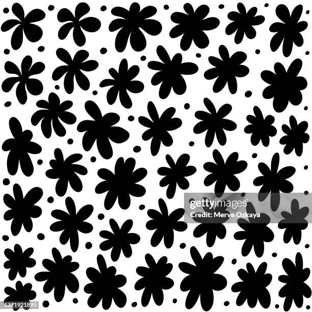ilustrações de stock, clip art, desenhos animados e ícones de hand drawn abstract black flowers. seamless pattern - galhinhos