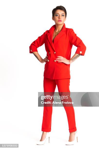 portrait of beautiful young  women with make-up - business women pants stockfoto's en -beelden