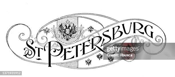 ornate place names: st. petersburg - st petersburg russia stock illustrations