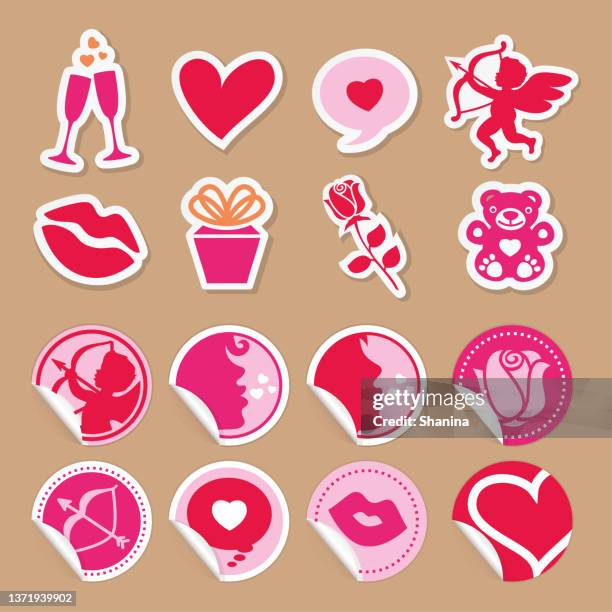 valentinstag vektor aufkleber set - flirting stock-grafiken, -clipart, -cartoons und -symbole