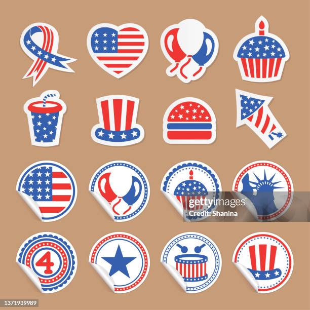 fourth of july vector stickers set - independence day holiday stock illustrations