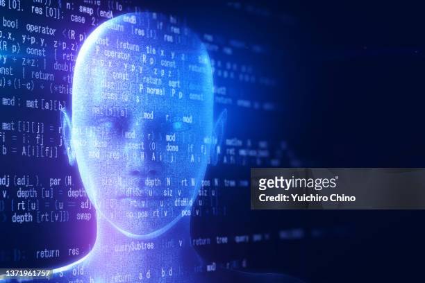 artificial intelligence robot and data - abstract digital human face stock pictures, royalty-free photos & images