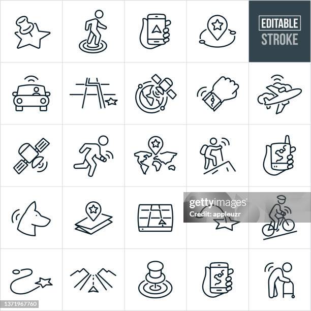 navigation and tracking thin line icons - editable stroke - satellite surveillance stock illustrations