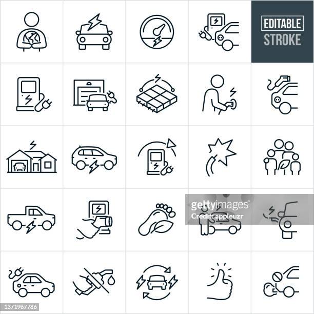 electric vehicle thin line icons-bearbeitbare stroke - electric car eps stock-grafiken, -clipart, -cartoons und -symbole
