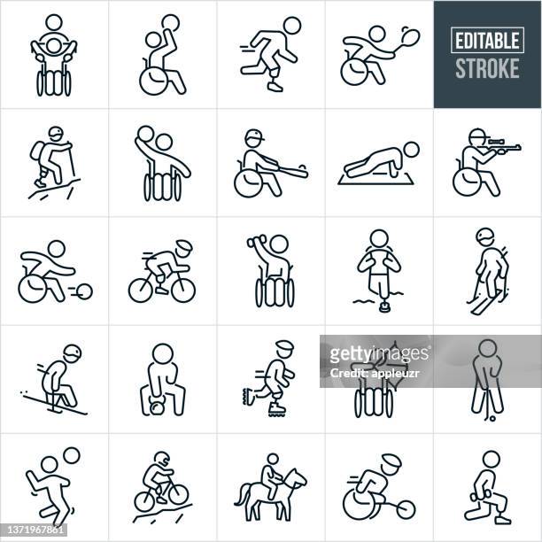 ilustrações de stock, clip art, desenhos animados e ícones de adaptive sports thin line icons - editable stroke - cadeira de rodas