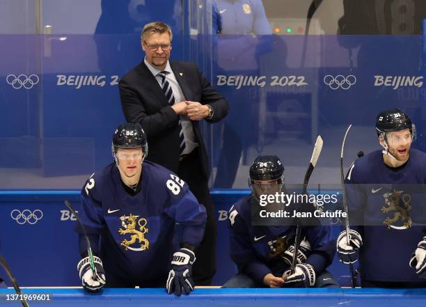 Coach of Finland Jukka Jalonen during the Gold Medal game between Team Finland and Team ROC on Day 16 of the Beijing 2022 Winter Olympic Games at...