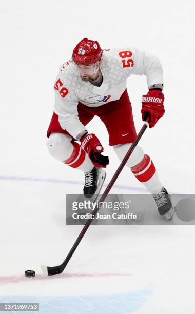Anton Slepyshev of Russia during the Gold Medal game between Team Finland and Team ROC on Day 16 of the Beijing 2022 Winter Olympic Games at National...