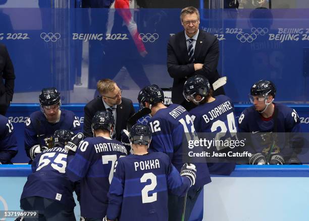 Coach of Finland Jukka Jalonen during the Gold Medal game between Team Finland and Team ROC on Day 16 of the Beijing 2022 Winter Olympic Games at...