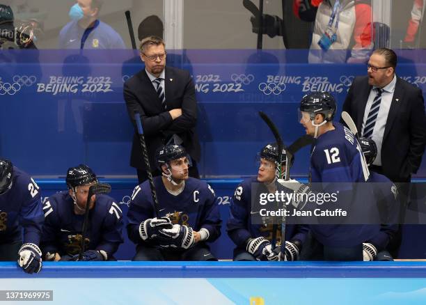 Coach of Finland Jukka Jalonen during the Gold Medal game between Team Finland and Team ROC on Day 16 of the Beijing 2022 Winter Olympic Games at...