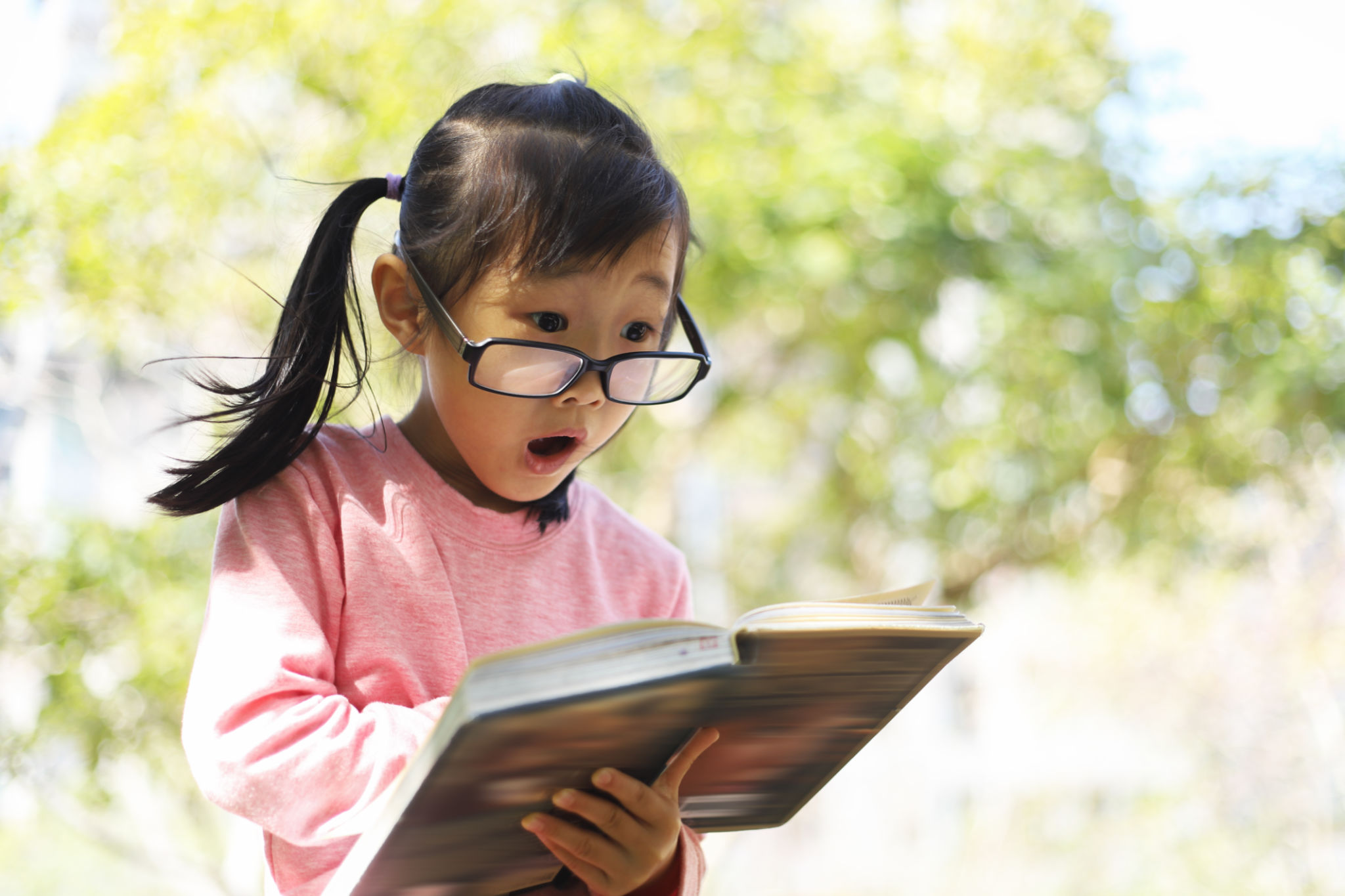 a girl reading a book in a park. a girl reading a book in a park.