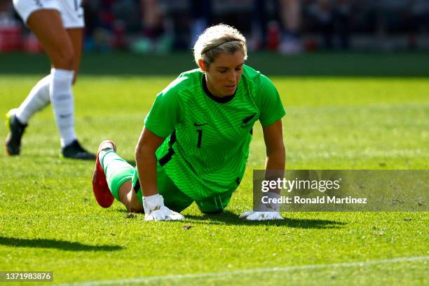 Erin Nayler of New Zealand reacts after a goal by the United States during the SheBelieves Cup 2022 at Dignity Health Sports Park on February 20,...