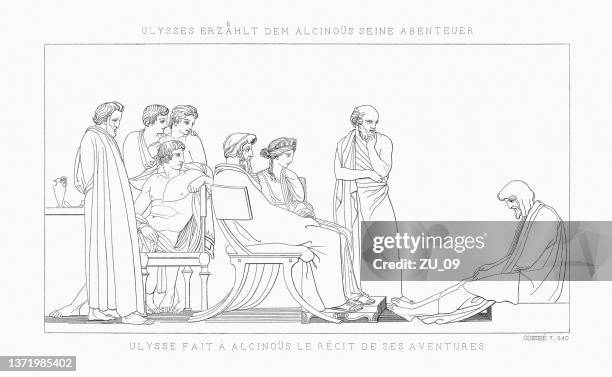 ulysses on the hearth presenting himself to alcinous and arete - homer alaska stock illustrations