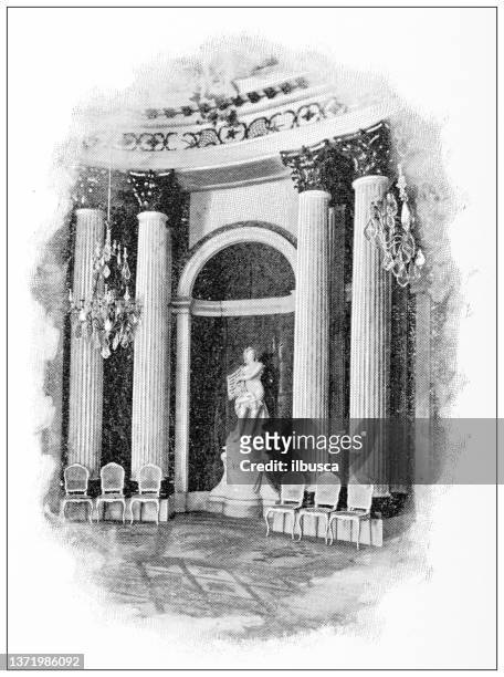 antique travel photographs of berlin and germany: palace of sans souci, music room - palacio sans souci stock illustrations