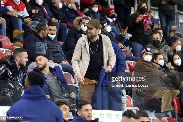 Kevin Strootman of Cagliari looks on during the Serie A match between Cagliari Calcio and SSC Napoli at Sardegna Arena on February 21, 2022 in...