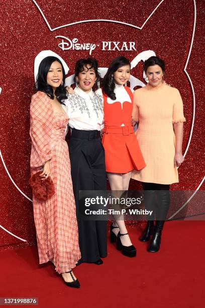 Director Domee Shi, Sandra Oh, Rosalie Chang and Producer Lindsay Collins attend the UK Gala screening of "Turning Red" at Everyman Borough Yards on...