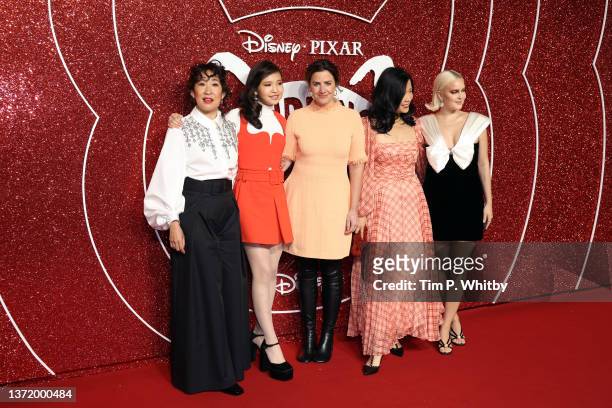 Sandra Oh, Rosalie Chang, Producer Lindsay Collins, Director Domee Shi and Anne Marie attend the UK Gala screening of "Turning Red" at Everyman...