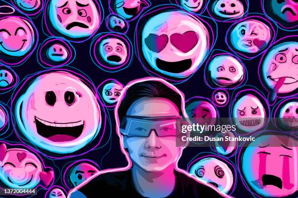 new virtual game for teens - emotional intelligence stock illustrations