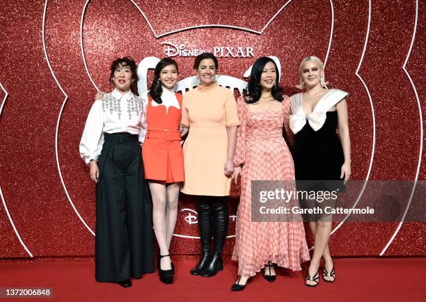 Sandra Oh, Rosalie Chang, Lindsay Collins, Domee Shi and Anne Marie attend the UK gala screening of "Turning Red" at Everyman Borough Yards on...