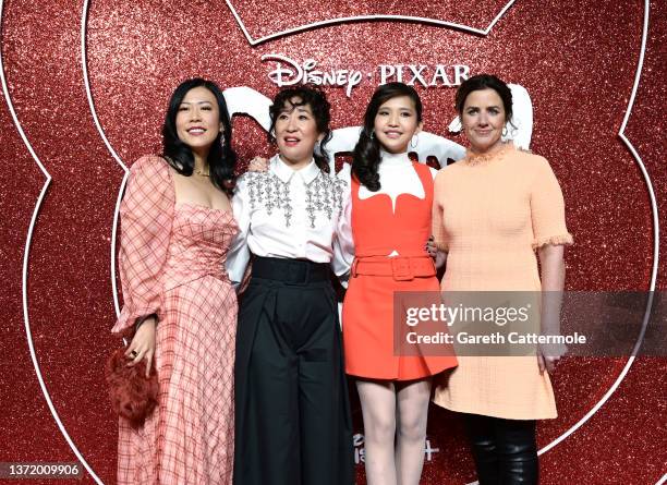 Domee Shi, Sandra Oh, Rosalie Chang and Lindsay Collins attend the UK gala screening of "Turning Red" at Everyman Borough Yards on February 21, 2022...