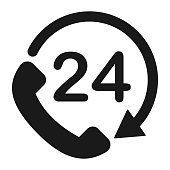 24 hours call center service customer support icon. Phone assistance symbol. Vector illustration.